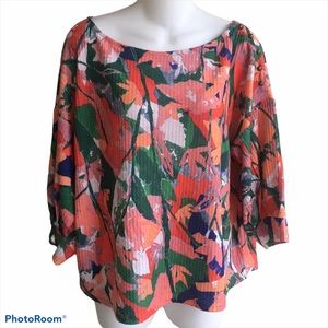 3 For $25 NWT Belle Orange Multi Floral Waffle Print Top Medium 3/4 sleeve